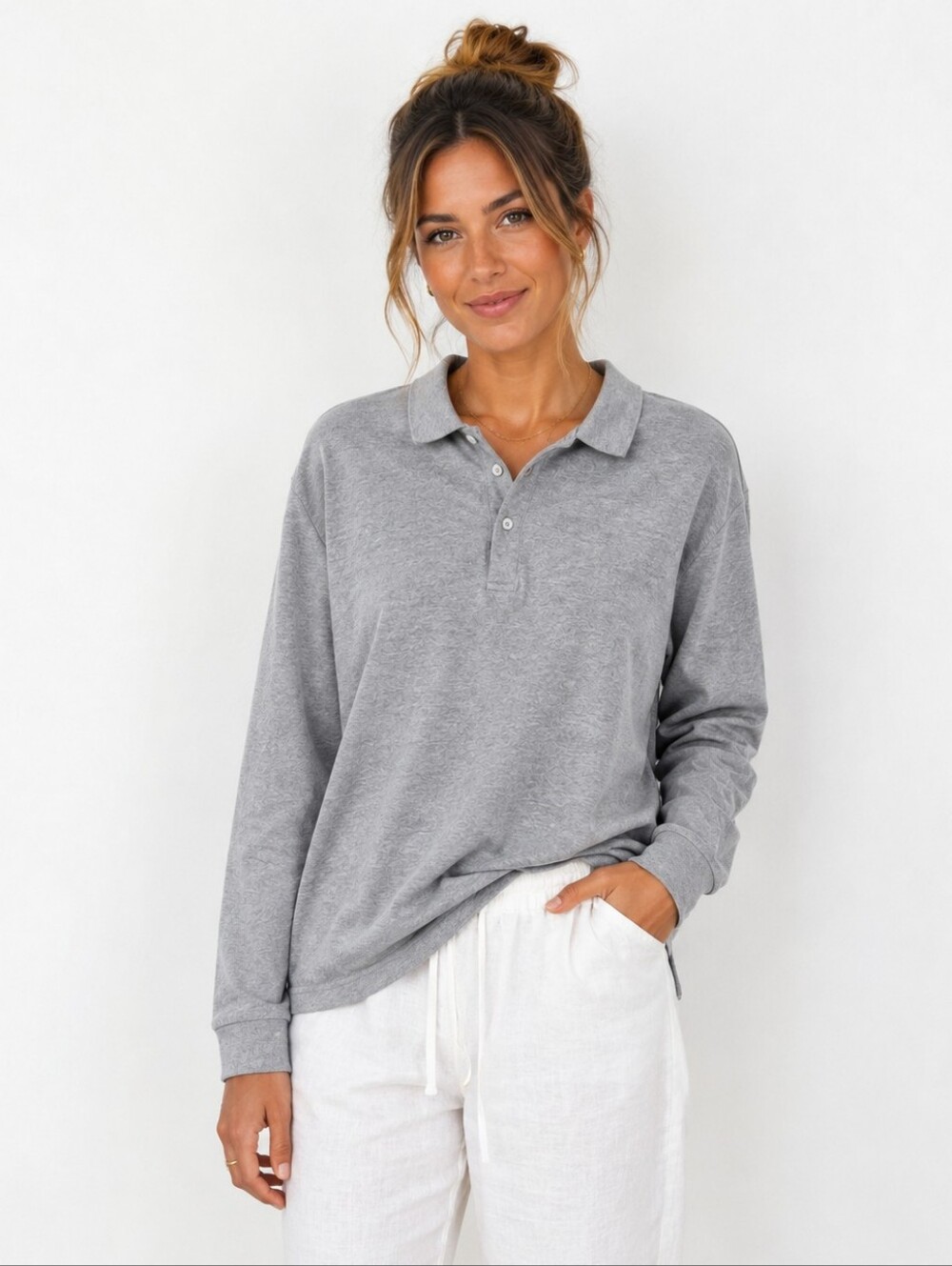 Quince Grey Long-Sleeve Polo Top